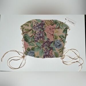 NWT Tic Toc Mona Lisa Side Lace Up Corset Floral Tapestry Size S Cream/Green